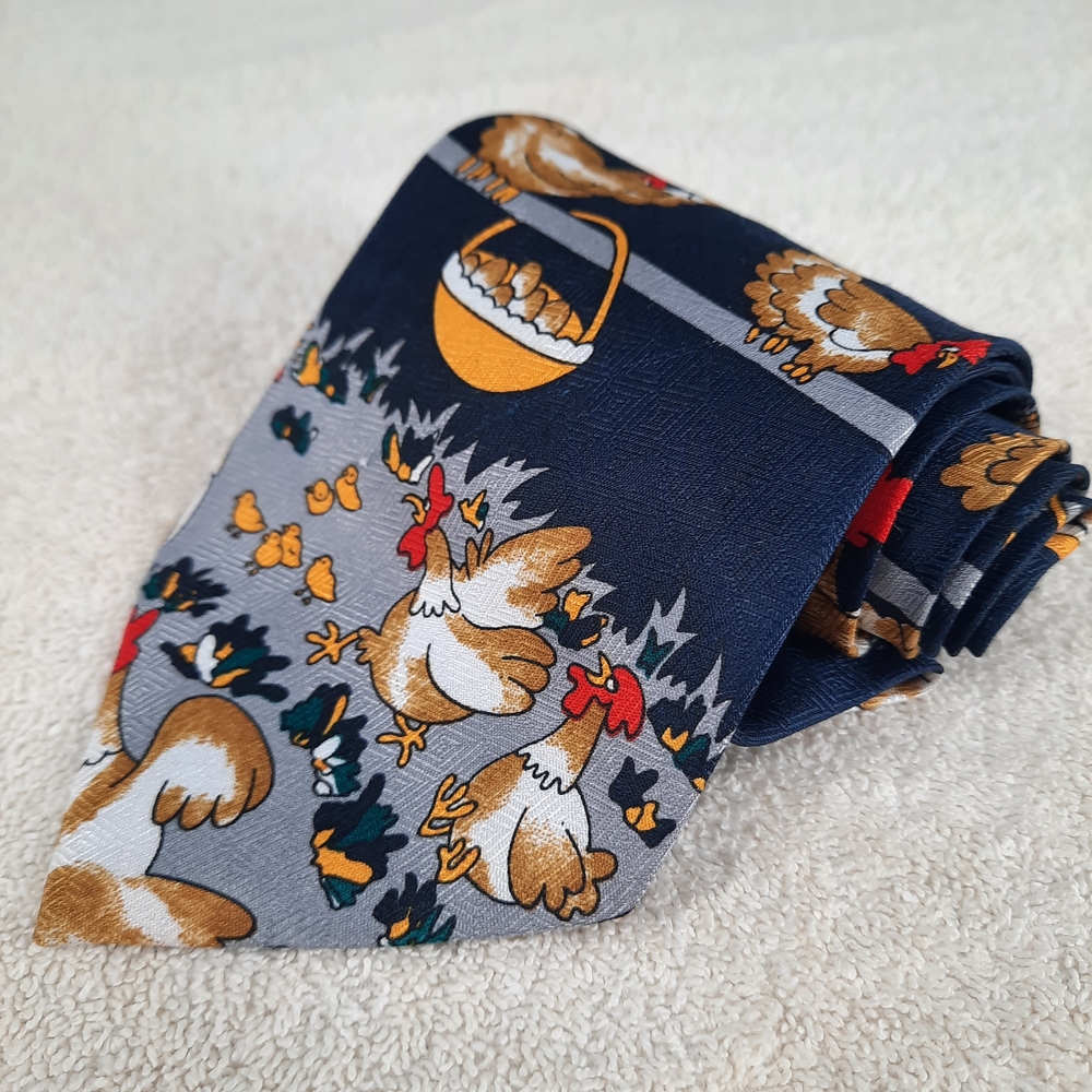 Dino Romaro Navy Blue Chicken Pattern Hand Made Men's Tie